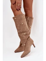 Nazouvací dámské kozačky na podpatku se zlatými ozdobami béžové Thaliane