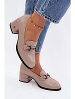 Kožené dámské polobotky na podpatku Vinceza 18116 Béžové