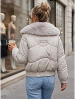 Dámska zimná prešívaná bunda s kožušinou, svetlo béžová, FashionStreet TY6008 Dámska zimná prešívaná bunda s kožušinou, svetlo béžová, FashionStreet TY6008