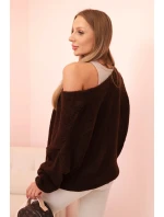 Dámsky sveter s výstrihom do V a gombíkmi hnedej farby