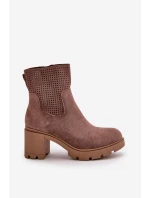 Botki Damskie Na Słupku Zapinane Na Zamek Eko Zamszowe Brązowe Rashmi