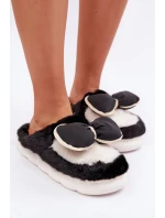 Futrzane Kapcie Z Kokardką Czarne Grilis