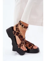 Sandały Damskie Na Platformie I Koturnie W Panterkę Brązowe Tenzorus
