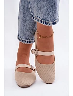 Materiálové Baleríny s Páskem a Přezkou Béžové Jelisa