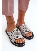 Błyszczące Klapki Damskie Na Płaskim Obcasie Z Ozdobą Srebrne Ebirena