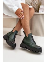 Zazoo 60451 Damskie Skórzane Botki Z Ozdobą Ciemnozielone