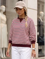 Dámska bavlnená mikina s pruhmi Azara, bordová, FashionStreet RY2932 Dámska bavlnená mikina s pruhmi Azara, bordová, FashionStreet RY2932
