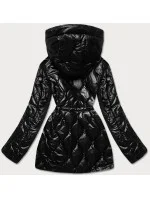 Čierna dámska bunda s ozdobnou podšívkou (BH2182) Čierna dámska bunda s ozdobnou podšívkou (BH2182)