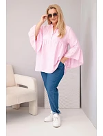 Plus veľkosť dámske viskózové blúzka s volánové rukávy a V-výstrih Candy ružová Plus veľkosť dámske viskózové blúzka s volánové rukávy a V-výstrih Candy ružová