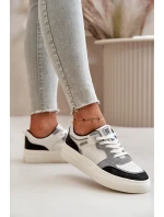 Damskie Niskie Sneakersy Z Eko Skóry Big Star OO274028 Biało-Szare