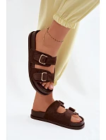 Dámské pantofle se zlatými sponami Čokoládové Pelorin