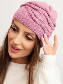 Dámska zimná vlnená čiapka s ozdobným vzorom K429 svetlo fialová