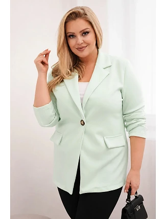 Dámske Plus veľkosť dlhý rukáv viskóza bunda s golierom Mint Dámske Plus veľkosť dlhý rukáv viskóza bunda s golierom Mint