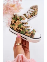 Dziecięce Wysokie Trampki Na Suwak Beżowo-Zielone Filemon