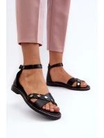 Zazoo 40378 Płaskie Skórzane Sandały Damskie Czarne Zazoo 40378 Płaskie Skórzane Sandały Damskie Czarne