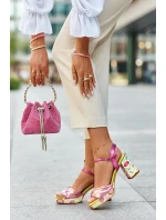 Sandały Damskie Na Słupku W Kwiaty D&A CR980 Różowe