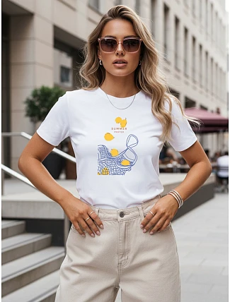 Klasické dámske tričko s potlačou citrónov, biele, FashionStreet NX8023RY