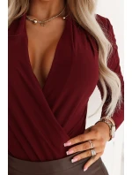 375-9 Dámske štýlové BODY s obálkovým výstrihom - bordové