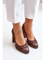 Zamszowe Czółenka Na Słupku Laura Messi 2702 Brązowe