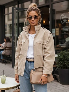 Dámska semišová bunda typu bomber TY5653, béžová – FashionStreet