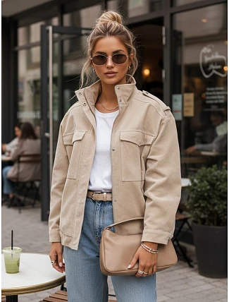 Dámska semišová bunda typu bomber TY5653, béžová – FashionStreet