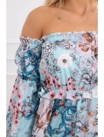 Španielske kvetinové šaty v mätovej farbe