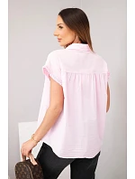Dámska bavlnená košeľová blúzka s čipkou a krátkymi rukávmi candy pink Dámska bavlnená košeľová blúzka s čipkou a krátkymi rukávmi candy pink