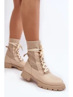 Damskie Botki Ze Skarpetą Sznurowane Jasnobeżowe Gentiana