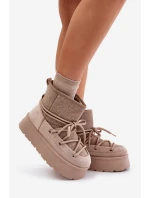 Śniegowce Z Wiązaniem Na Platformie Beżowe Mavora