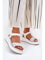 Skórzane Sandały Damskie Platformie I Koturnie Na Rzep S.Barski LR51-543 Srebrne