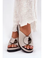 Skórzane Klapki Damskie Z Ozdobą S.Barski LR51-662 Beżowe