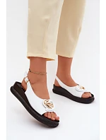 Kožené sandály na platformě s ozdobou S.Barski KV61-6047 Bílé