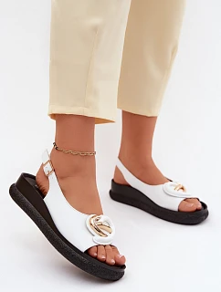 Kožené sandály na platformě s ozdobou S.Barski KV61-6047 Bílé