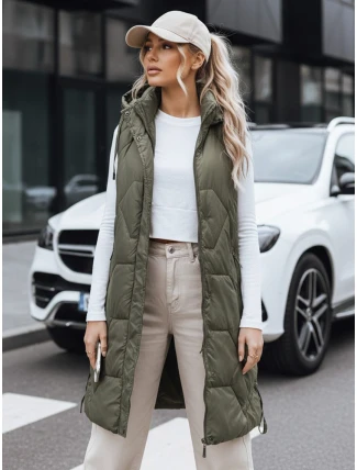 Dámska dlhá prešívaná zelená vesta FashionStreet TY5264