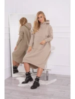 Zateplené šaty s kapucňou béžovej