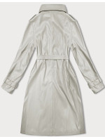 Voľný dámsky kabát z ekologickej kože J Style v studenej béžovej farbe (11Z8101)