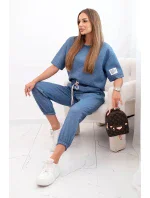 Dámsky viskózový set s krátkymi rukávmi a nohavicami denim melier