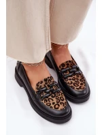 Skórzane Mokasyny Z Ozdobą I Panterką Laura Messi 2965 Czarne