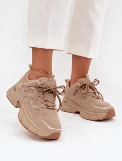 Buty Sportowe Sneakersy Damskie Z Podwójnym Sznurowaniem Beżowe Annelie