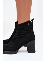 Zamszowe Skórzane Botki Damskie Na Słupku Vinceza 91142 Czarne