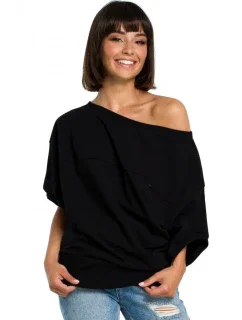B079 Blúzka nadmernej veľkosti so zavinovacími detailmi - čierna