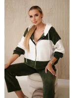 Súprava rebrovaná velúrová mikina + nohavice khaki Súprava rebrovaná velúrová mikina + nohavice khaki