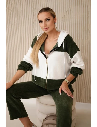 Súprava rebrovaná velúrová mikina + nohavice khaki Súprava rebrovaná velúrová mikina + nohavice khaki