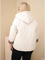Dámska bunda Plus Size s kapucňou a leopardím lemovaním, svetlo béžová