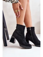 Ocieplane Botki Damskie Na Słupku Ze Zdobieniem D&A MR880-130 Czarne
