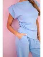 Asymetrická blúzka + nohavice modrá