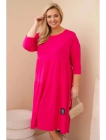 Dámske Plus veľkosť bavlnená sukňa s volánikmi a volánové rukávy Fuchsia