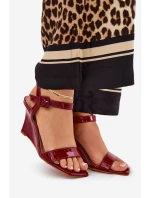 Lakierowane Sandały Damskie Na Koturnie Bordowe Vliraya