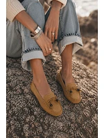 Dámske ploché mokasíny s lemovaním z imitácie semišu Camel Bluebell