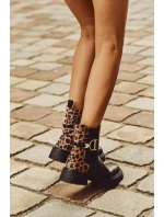 Ocieplane Botki Sztyblety Damskie Ze Złotym Detalem Panterka Czarne Priscilla